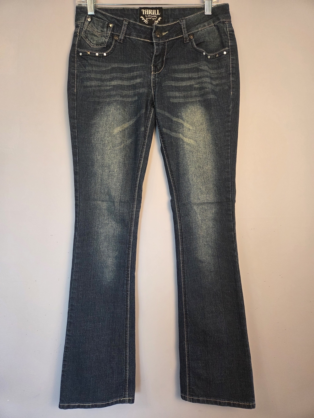 Vintage THRILL Y2K Low Rise Bootcut Jeans Rhinestone Embellished Flared  McBling